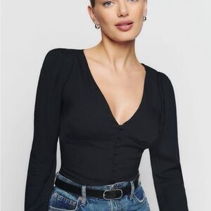Reformation long sleeve button down Nell top in black
